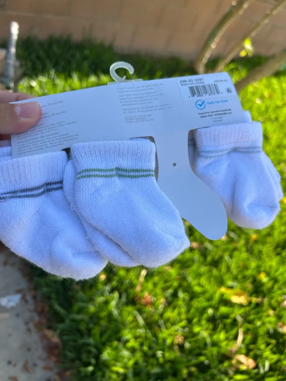 Carter's White Baby Socks Pack with Subtle Green & Gray Stripes